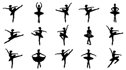 Graceful ballet dancers in various elegant poses during performance a collection of vector silhouettes © MdMasum