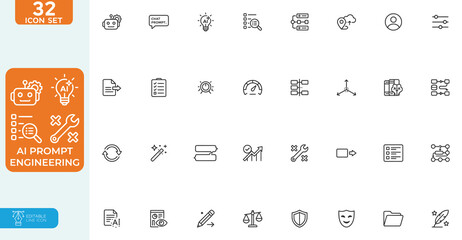 AI Prompt Engineering Vector illustration line editable Icons set. Generative AI, Prompt Optimization, and Model Guidance. large language models, AI interaction, and context control concepts. © MstRatna
