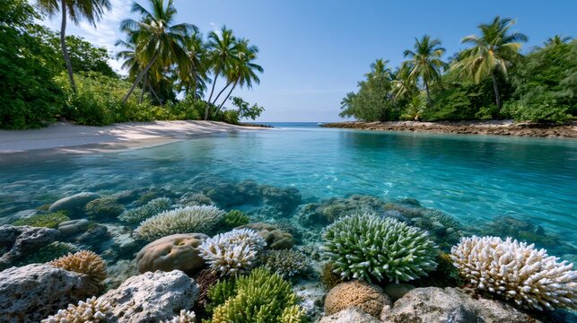 Tropical coral reef and clear turquoise island waters