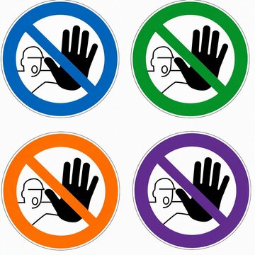Prohibition signs showing no touching or hand contact with person wearing helmet
