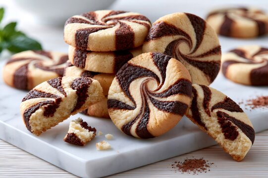Swirl chocolate vanilla cookies on marble board