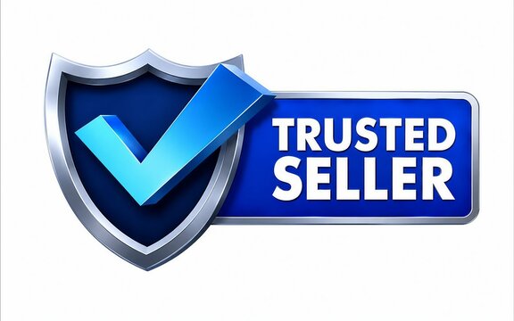 Trusted seller badge with checkmark and shield design
