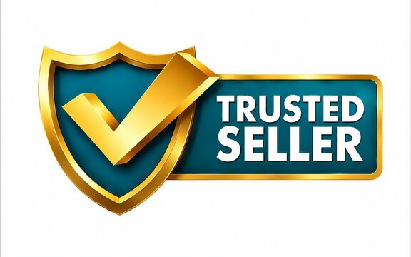 Trusted seller badge with checkmark shield and verification symbol