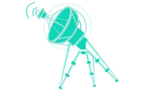 Monochrome animation of a satellite dish with signal waves