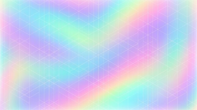 Fondo de dise&ntilde;o plano hologr&aacute;fico iridiscente, patr&oacute;n geom&eacute;trico y degradado suave