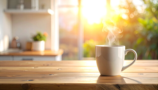 Ceramic coffee mug sitting steaming creating cozy and inviting professional morning coffee brand advertising atmosphere generative AI