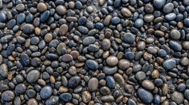 Glossy damp pebbles texture on a full frame background