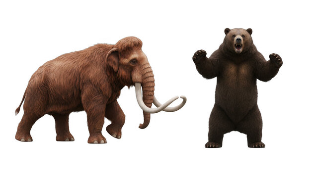 Woolly Mammoth and Brown Bear Facing Off