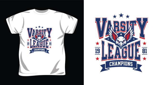 Varsity league champions 1981, eagle mascot and ribbon, for t-shirt design.