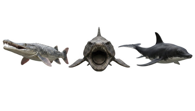 Ancient Marine Reptiles and Prehistoric Shark Comparison