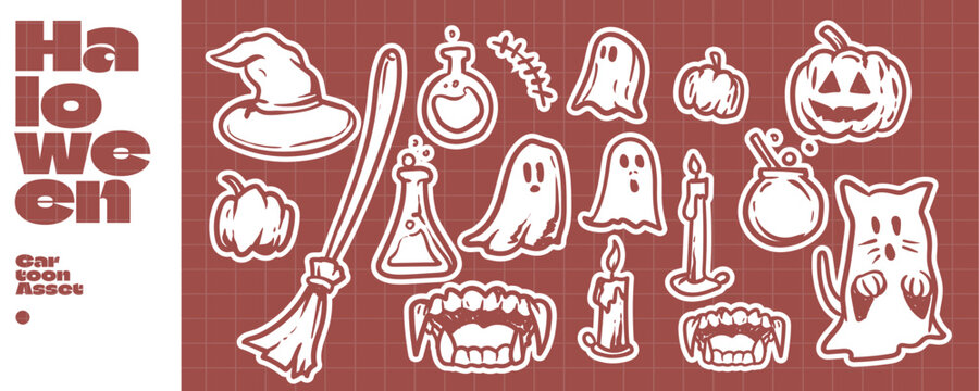 Whimsical Handdrawn Halloween Celebration Elements Collection Icon Set