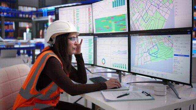 Logistics Manager Monitors Warehouse Packages On Computer, Looking Tired