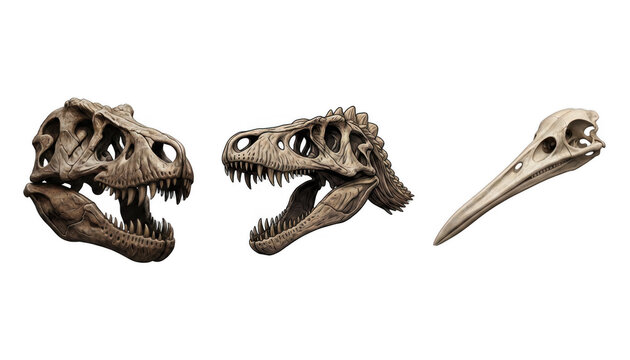 Collection of Ancient Dinosaur and Bird Skulls