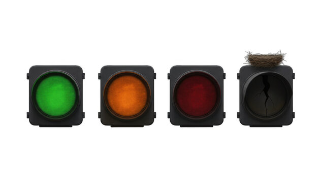 Traffic Lights with Nest and Cracked Lens