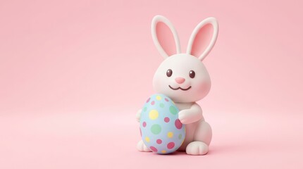 Fototapeta premium Cute white bunny with egg.