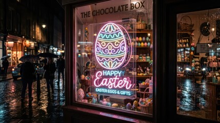 Obraz premium Easter decorations in chocolate shop window.