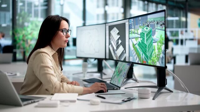 Architect Reviewing 3D Building Model On Laptop