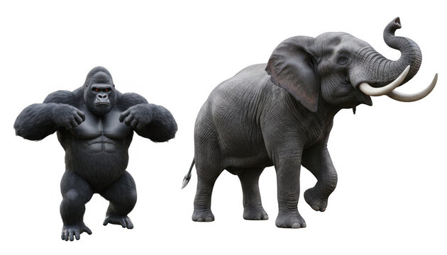 Powerful Gorilla and Elephant Standing Side by Side