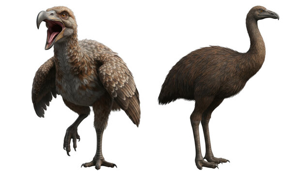 Two Extinct Giant Birds One Roaring One Standing