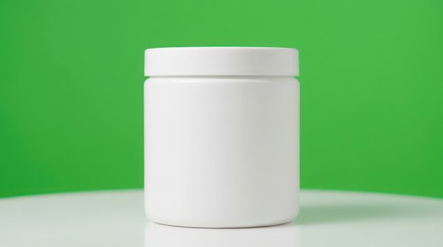 White plastic container on green background.
