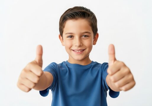 Young boy giving two thumbs up