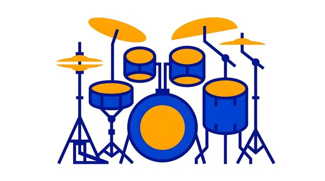Colorful vector illustration of a drum set with cymbals