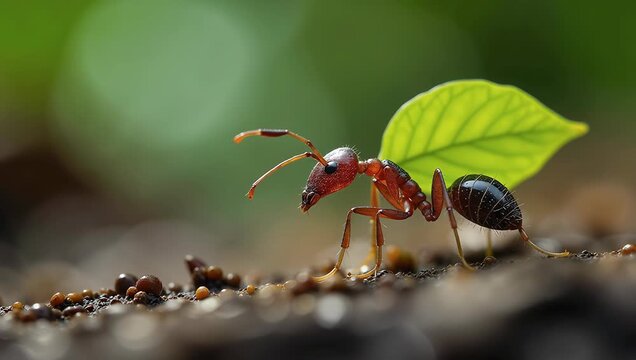 Ants Transporting Leaves to Their Colony for Food Supply
