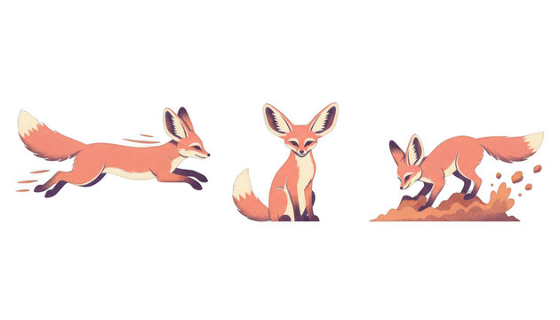 Three Stylized Foxes in Different Poses and Actions