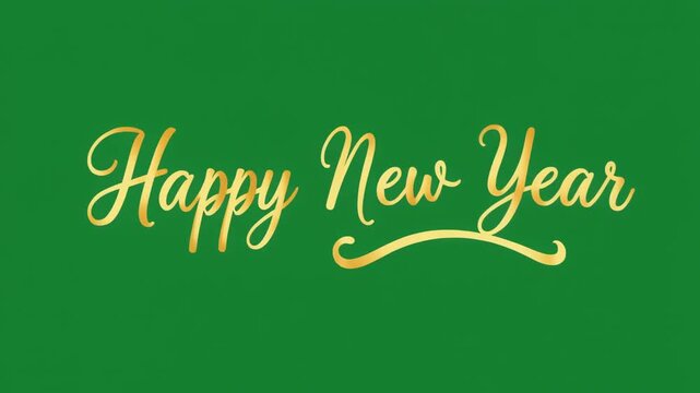 Happy New Year golden cursive handwriting animation on green screen. Elegant script text writing effect for holiday celebrations and seasonal greetings. High-quality 4K video clip for video editing.