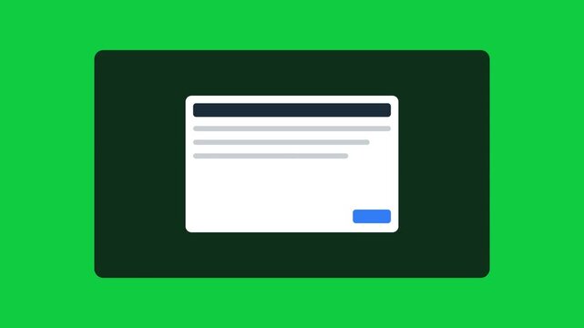 Animated Blank Software Window and Dialog Box UI on Chroma Key Green Screen