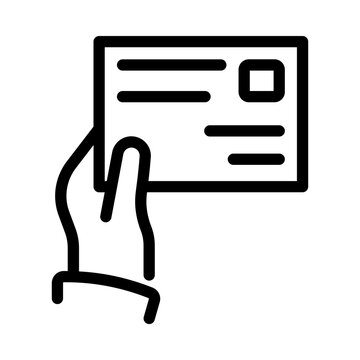 Human hand holding postcard with stamp outline icon