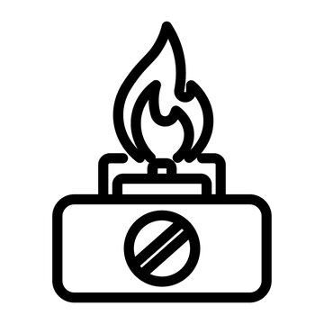 Portable gas stove with burning flame outline icon