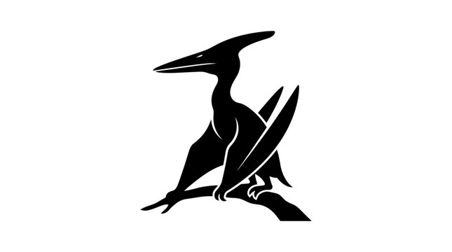 Pterodactyl Silhouette Sitting on Branch, Retro Style