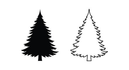 Two coniferous tree silhouettes against a white background a graphic representation silhouette © njhasan