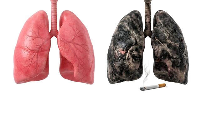 World lung cancer day healthy pink lungs versus smokers lungs