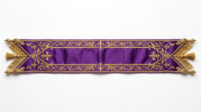 Elegant Purple Ribbon Banner with Classic Decorative Design Isolated on White Background