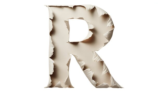 Ripped Paper Letter R. Torn Alphabet Symbol Cutout Element Isolated on Transparent Background.