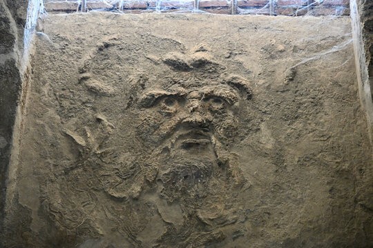 Relief of the Face of Poseidon (Neptune) in Pompeii Forum Baths