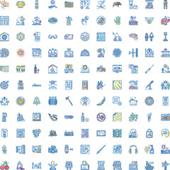 Fototapeta premium Large collection of vector line art icons with a sketch effect, depicting various objects, concepts, and activities for a wide range of uses in design and digital media
