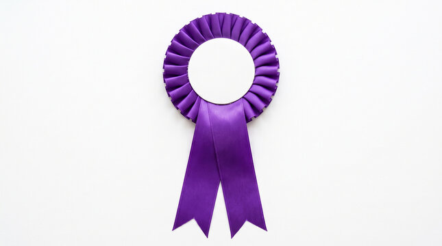 Violet First Place Award Rosette with Blank White Circle on Isolated Background