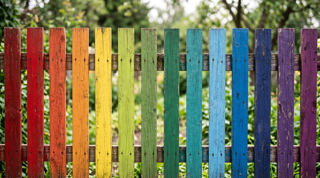 Rainbow Rustic Wood Plank Background with Full Spectrum Color Gradient Texture