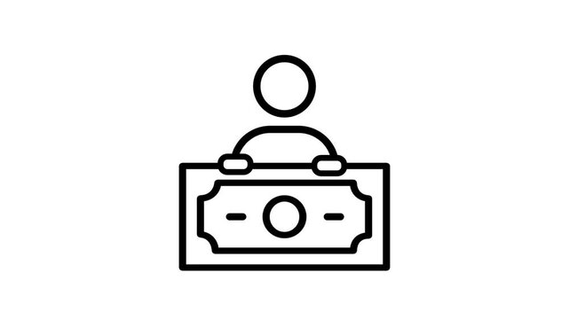 Minimal line icon of a person figure standing on a dollar bill representing personal earnings and income for professional creative use today for design