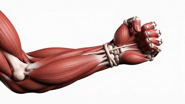 Human arm muscles and skeletal system detailed 3D rendering anatomy