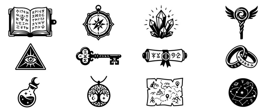 Mystical symbols and artifacts vector icons