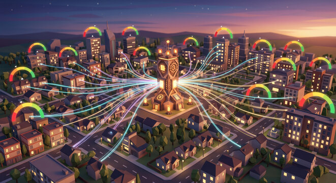 Smart city lending hub: creditworthiness, credit score, affordability, DTI, LTV guide risk‑based pricing and loan approval.