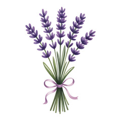 Fototapeta premium A beautiful bouquet of lavender flowers tied with a purple ribbon