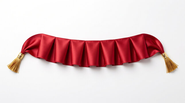 Classic Red Pleated Ribbon Banner Isolated on White Background