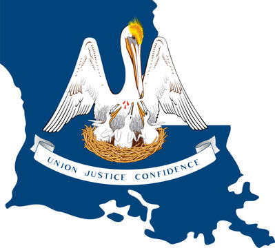louisiana LA state flag in map shape with crest USA vector isolated on transparent background