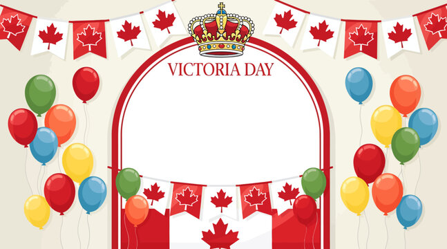 Victoria Day Canada celebration arch with balloons and flags