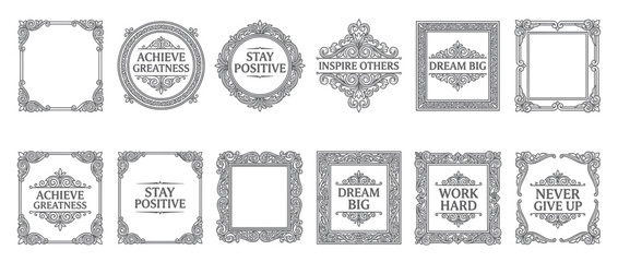 Fototapeta premium Ornate Vintage Frames with Motivational Quotes Collection